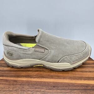 Skechers Shoes Mens 11.5 Taupe Canvas Slip On Comfort Relaxed Fit Casual Sneaker